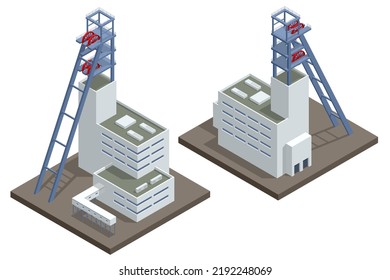 Isometric Factories or Industrial Plants, Heavy Industry. Coal Mining. Industrial Concept. Mine buildings.