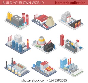 Isometric Factories Plants flat vector illustrations.