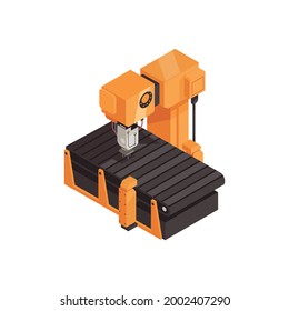 Isometric factory assembly line with remote controlled robot 3d vector illustration