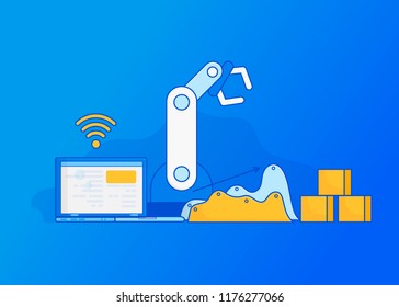 Isometric Factory automation, Industry 4.0, Internet of Things, Vector illustration for connected devices using different symbols