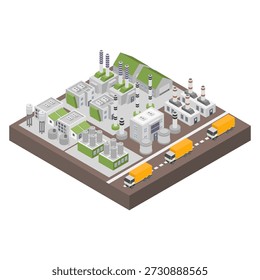 Composición isométrica de fábrica ilustrada en Vector sobre fondo blanco