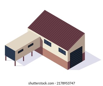 Isometric factory. Concept of industrial plant. Industrial bulding. 3d isolated icon. Architecture of manufacture house