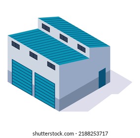 Isometric factory. Concept of industrial plant. Industrial bulding. 3d isolated icon. Architecture of manufacture house