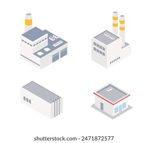 Isometric factory icons set. Industrial building.