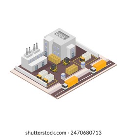 Isometric factory illustrated in vector on white background