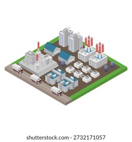 Isometric factory illustrated in vector on white background