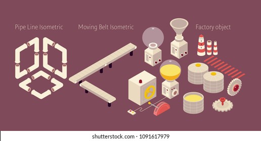 isometric factory object source. flat design style vector illustration set