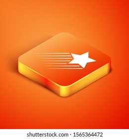 Isometric Falling star icon isolated on orange background. Shooting star with star trail. Meteoroid, meteorite, comet, asteroid, star icon.  Vector Illustration