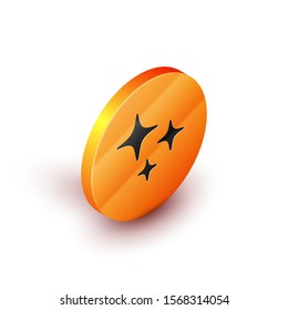 Isometric Falling star icon isolated on white background. Shooting star with star trail. Meteoroid, meteorite, comet, asteroid, star icon. Orange circle button. Vector Illustration