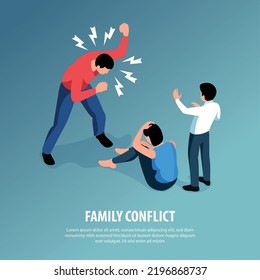 Isometric Family Conflict With Child And Adults Fighting And Arguing Vector Illustration