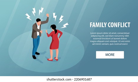 Isometric Family Conflict Concept With Husband And Wife Having A Fight Vector Illustration