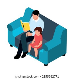 Isometric family homeschooling education learn online study composition with isolated image on blank background vector illustration