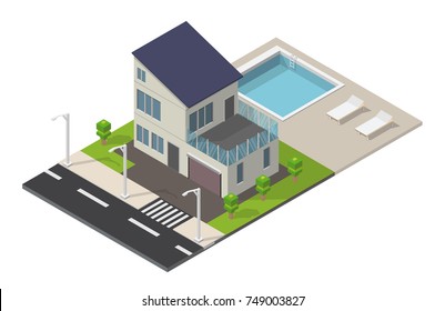Isometric Family House pool vector