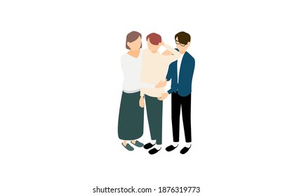 Isometric, family ties, father, mother and child hugging