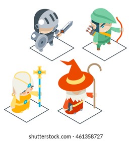Isometrische Fantasy Game Charakter Vektorsymbole Set Vektorgrafik-Illustration
