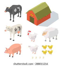 Isometric Farm Animals Isolated On White Vector Illustration