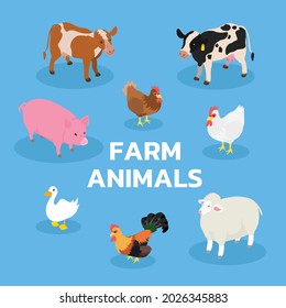 Isometric Farm Animals Set
 Collection Illustration