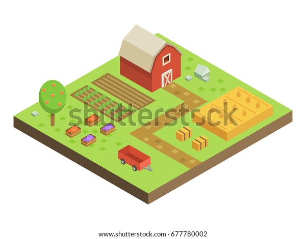 Isometric Farm Barn Plants Crops Vector Stock Vector Royalty Free