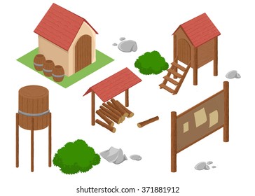 Isometric farm. Elements for game. Farm elements. Bulletin board. strategy