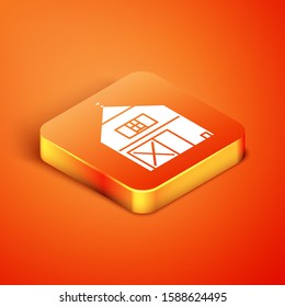 Isometric Farm House concept icon isolated on orange background. Rustic farm landscape.  Vector Illustration