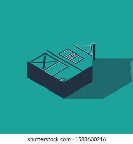 Isometric Farm House concept icon isolated on green background. Rustic farm landscape.  Vector Illustration