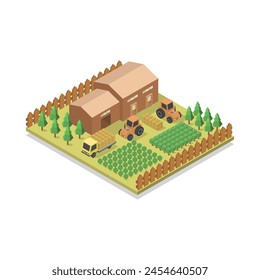 Isometric farm illustrated in vector