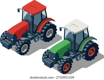 Isometrische Ackerschlepper, Vektorgrafik