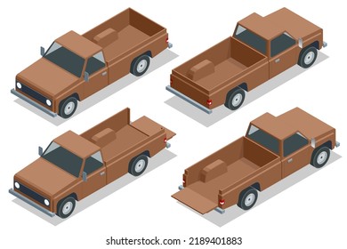 Isometric Farmer Pickup Truck, Car Pickup Icon, Old Farm Trucks