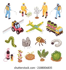 Isometric Farming And Argiculture Pest Control Icons Set Isolated Vector Illustration