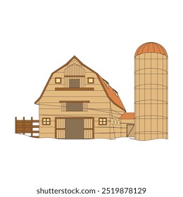 isometric farms with mills barn and silo hay fence and street lamp isolated vector illustration