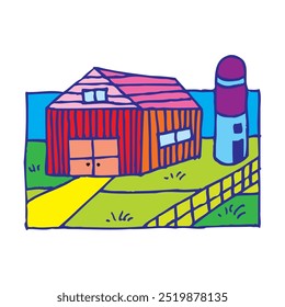 isometric farms with mills barn and silo hay fence and street lamp isolated vector illustration