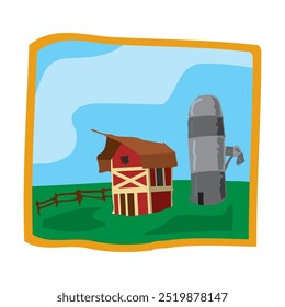 isometric farms with mills barn and silo hay fence and street lamp isolated vector illustration