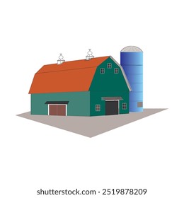 isometric farms with mills barn and silo hay fence and street lamp isolated vector illustration