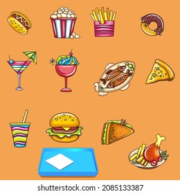 Isometric fast food collection with different products and drinks  Vector