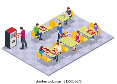 Isometric Fast Food Court Burger, Restaurant Interior, Catering, Shopping Mall