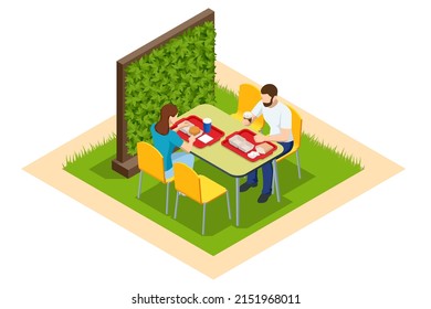 Isometric Fast Food Court, Restaurant Interior, Catering, Shopping Mall