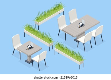 Isometric Fast Food Court, Restaurant Interior, Catering, Shopping Mall