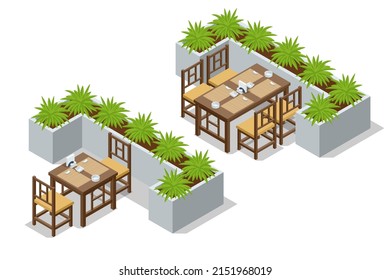 Isometric Fast Food Court, Restaurant Interior, Catering, Shopping Mall