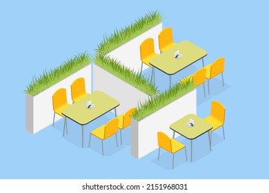 Isometric Fast Food Court, Restaurant Interior, Catering, Shopping Mall