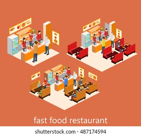 isometric fast food restaurant. Flat 3D vector illustration.