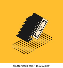 Isometric Fast payments icon isolated on yellow background. Fast money transfer payment. Financial services, fast loan, time is money, cash back concept.  Vector Illustration