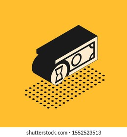 Isometric Fast payments icon isolated on yellow background. Fast money transfer payment. Financial services, fast loan, time is money, cash back concept.  Vector Illustration