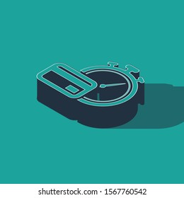 Isometric Fast payments icon isolated on green background. Fast money transfer payment. Financial services, fast loan, time is money, cash back concept.  Vector Illustration