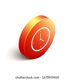 Isometric Fast time Delivery icon aislado en fondo blanco. Servicio puntual, cronómetro en movimiento, concepto de fecha límite, velocidad del reloj. Botón de círculo naranja. Ilustración vectorial