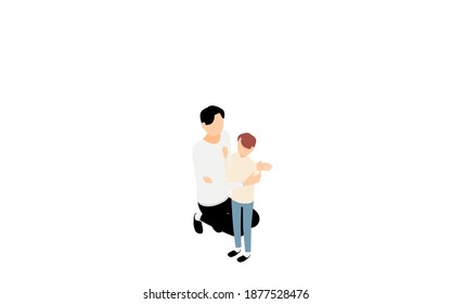 Isometric, father interacting with children