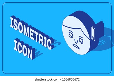 Isometric Fatigue icon isolated on blue background. No energy. Stress symptom. Negative space.  Vector Illustration