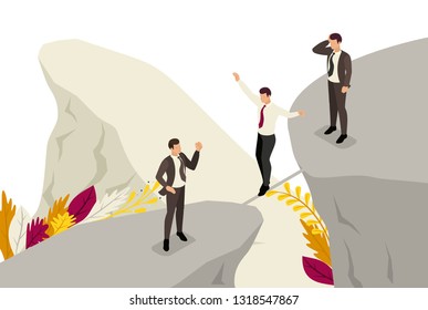 Isometric fear and overcoming risks in business. Concept for web design.