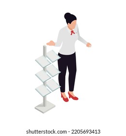 Isometric Female Character Of Promoter Exhibition Worker 3d Vector Illustration