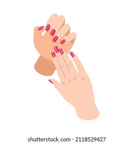 Isometric female hands with bright manicure on nails icon on white background 3d vector illustration