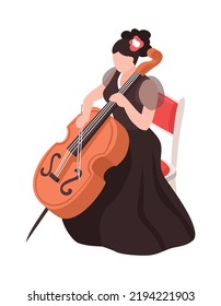 Isometric Female Orchestra Cello Player On White Background 3d Vector Illustration